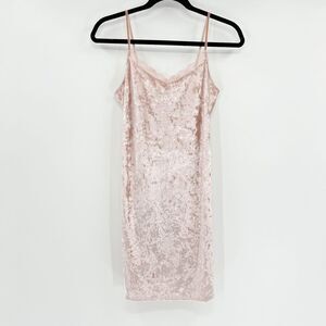 P.J. Salvage Velvet Chemise Dress Women Size XS Pink Lace Trim V Neck Sleeveless